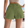 thumbnail image 7 of Summer Casual Tie Front Lettuce Trim Ribbed Knit Shorts High Waist Women'S Shorts Green L, 7 of 7