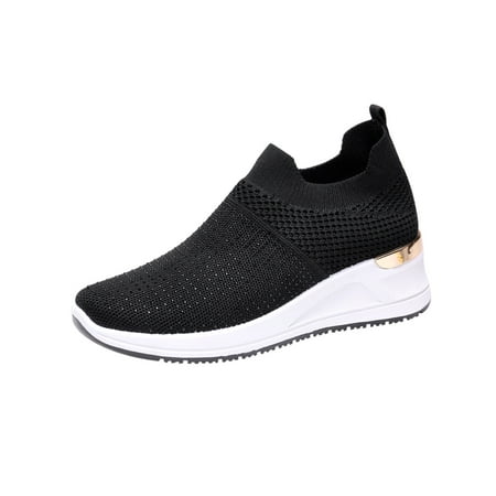 

Lovskoo 2024 Women s Slip On Lightweight Mesh Walking Shoes Four Seasons Large Size Fashion Casual Breathable Sports Thick Sole Shoes Black