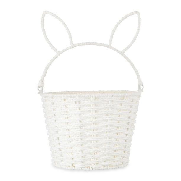 Way to Celebrate Medium Round White Paper Rope Easter Basket with Bunny