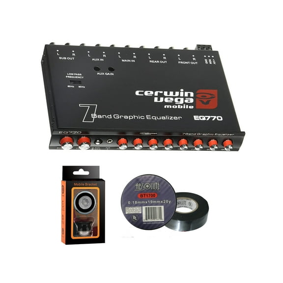 Cerwin Vega EQ777 7-Band Graphic Equalizer with Auxiliary Input  Free Absolute Electrical Tape  Phone Holder