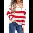 thumbnail image 1 of Suéter de Rayas con Cuello en V para Mujer, Jersey de Punto Holgado de Larga, Tops de Otoño. Rojo XL, 1 of 10