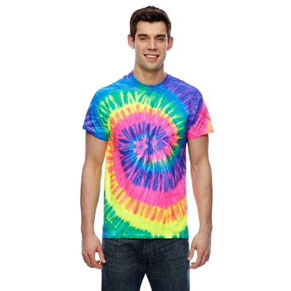 Colortone Multi Color Tie Dye Adult Tee , CD100 , Neon Rainbow , Medium