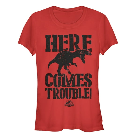 Junior's Jurassic Park Here Comes Trouble  Graphic Tee Red Small