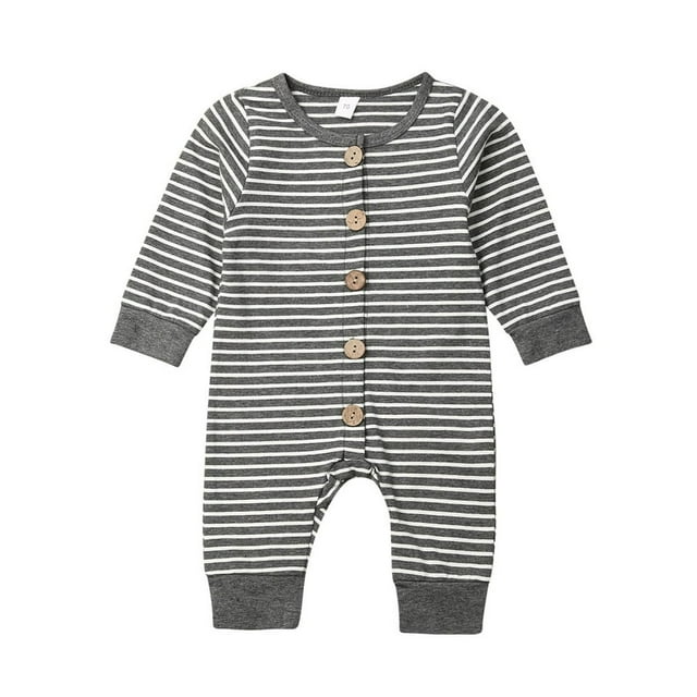 Barboteuse Bébé Garçon Fille Combinaison Chaude Manches Longues Rayée Tenue Décontractée