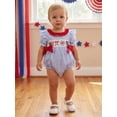 thumbnail image 5 of BemeyourBBs Newborn Baby Girl 4th of July Outfit Patriot Independence Day Clothes Summer Gingham Bubble Romper Flag Firework Embroidery Short Sleeve Plaid Bodysuit Playsuit Baby Fourth of July Outfit, 5 of 9