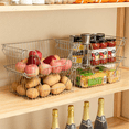 thumbnail image 6 of SANNO 14" Large Stackable Baskets Metal Wire Basket, Storage Organizer Bin Basket with Handles, Open Front for Kitchen Cabinets, Pantry, Closets, Bedrooms, Bathrooms - Large, 3 Pack, 6 of 7