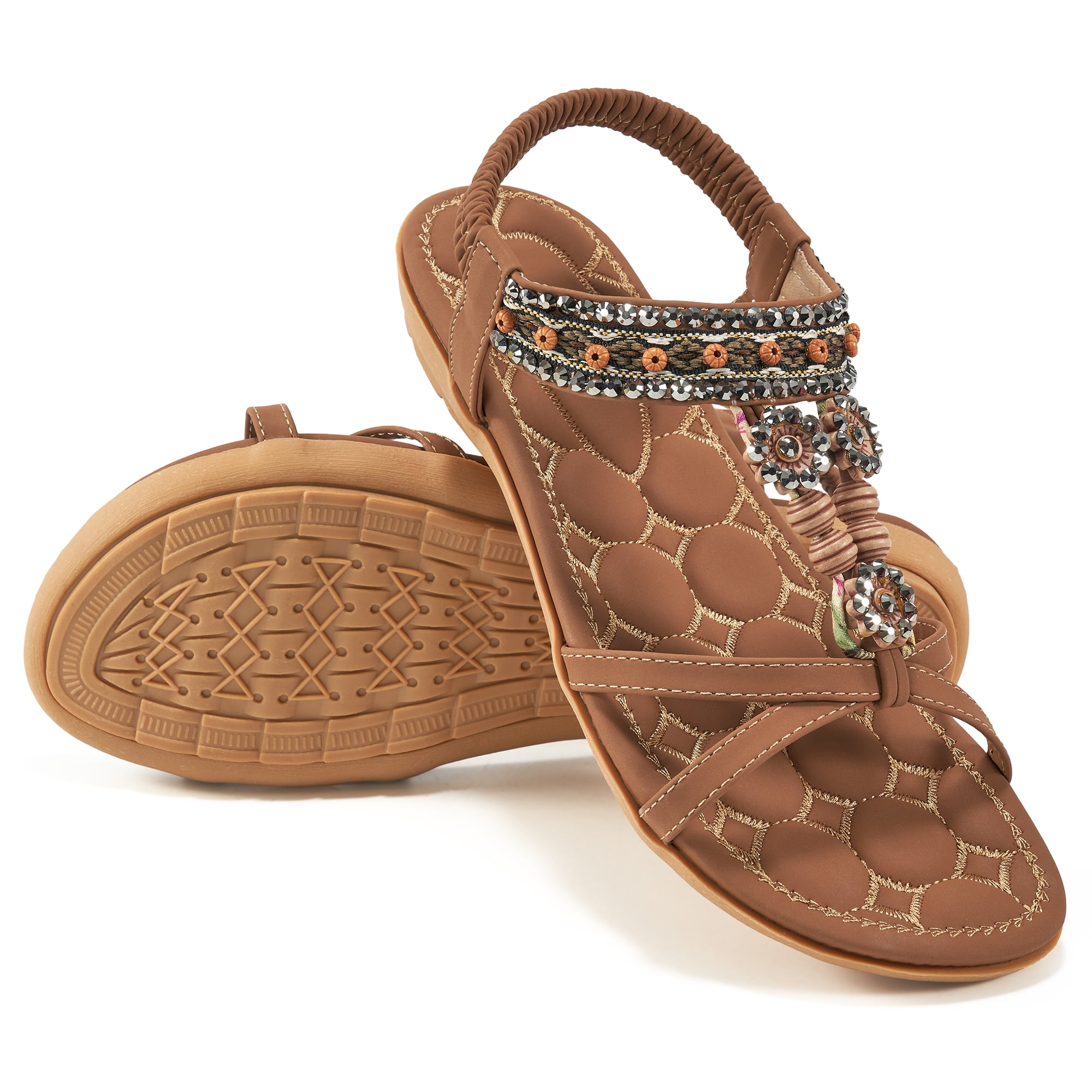 Aomigoct Women Summer Bohemian Flat Sandals Casual Beach Walking Shoes