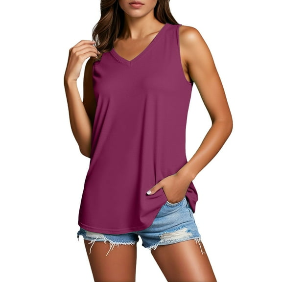 Women's Sleeveless Tank Top - Summer Basic Crewneck Curved Hem Tunic - Loose Fit, Soft Stretchy Fabric - Casual Wear for All Seasons
