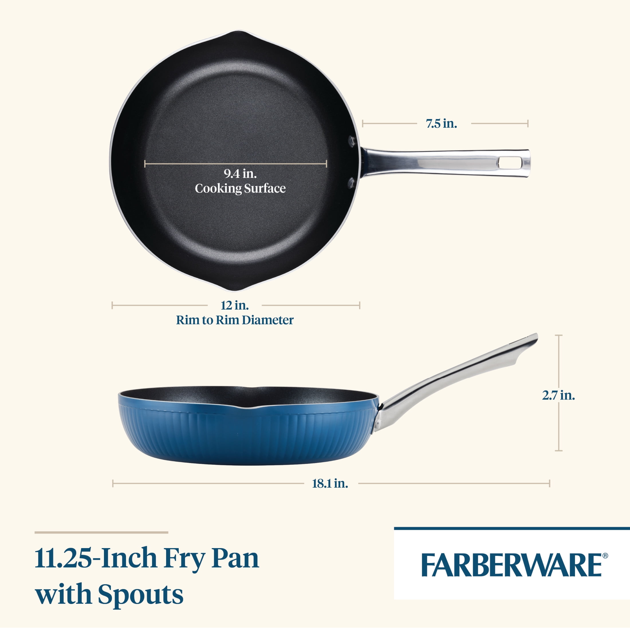 Farberware Style 11.25 Inch Nonstick Cookware Frying Pan, Dishwasher Safe and Oven Safe to 500°F, Blue