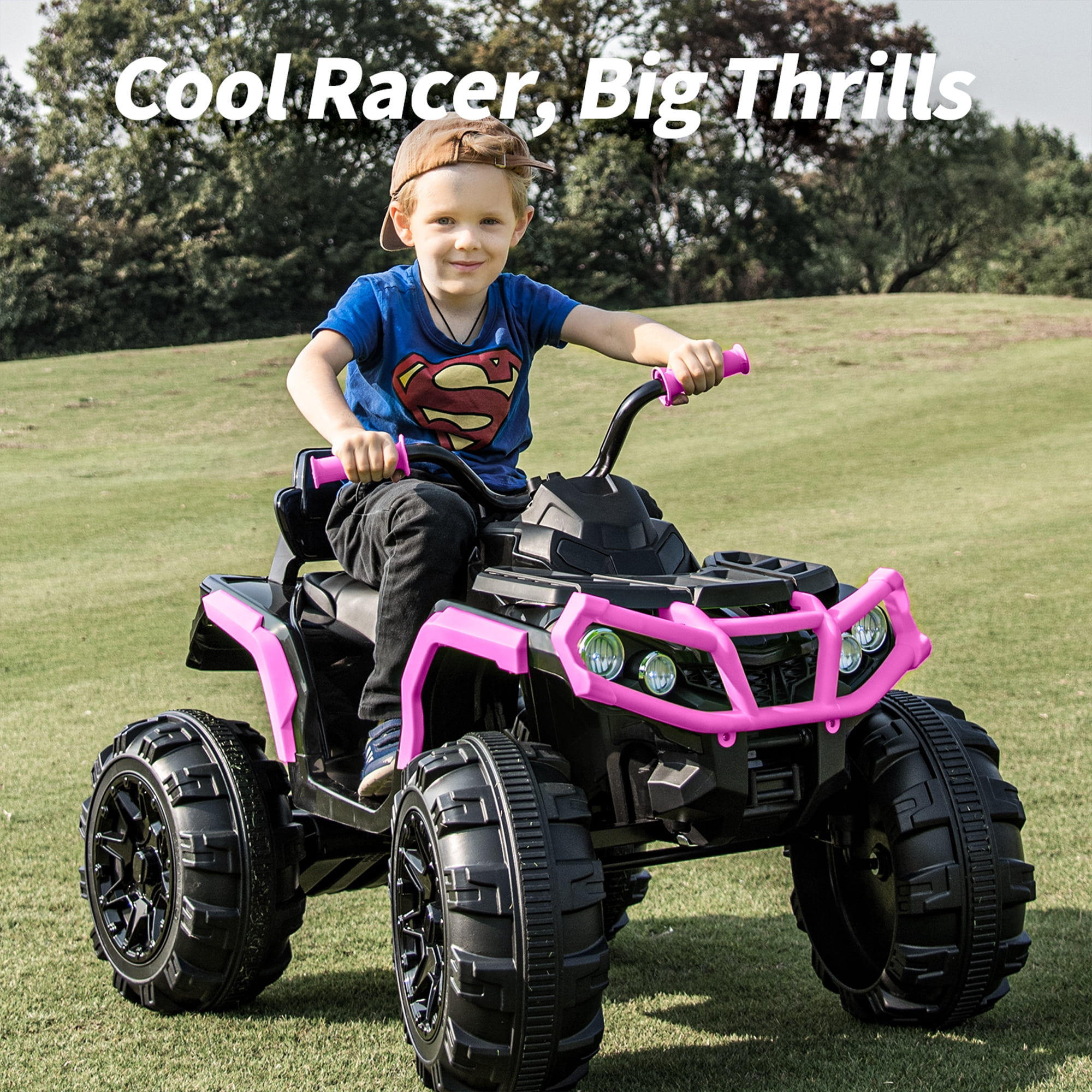 Outfunny 24V Kids 4 Wheeler, Electric ATV Quad Ride-on Toy for Big Kids Ages 3 and up, Rose