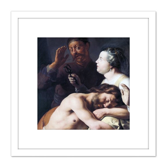 Lievens Samson Delilah Biblical Painting 8X8 Inch Square Wooden Framed Wall Art Print Picture with Mount
