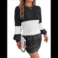 thumbnail image 2 of Vestido Elegante de Punto con Mangas Farol y Patchwork para Mujer, Otoño-Invierno Negro L, 2 of 9