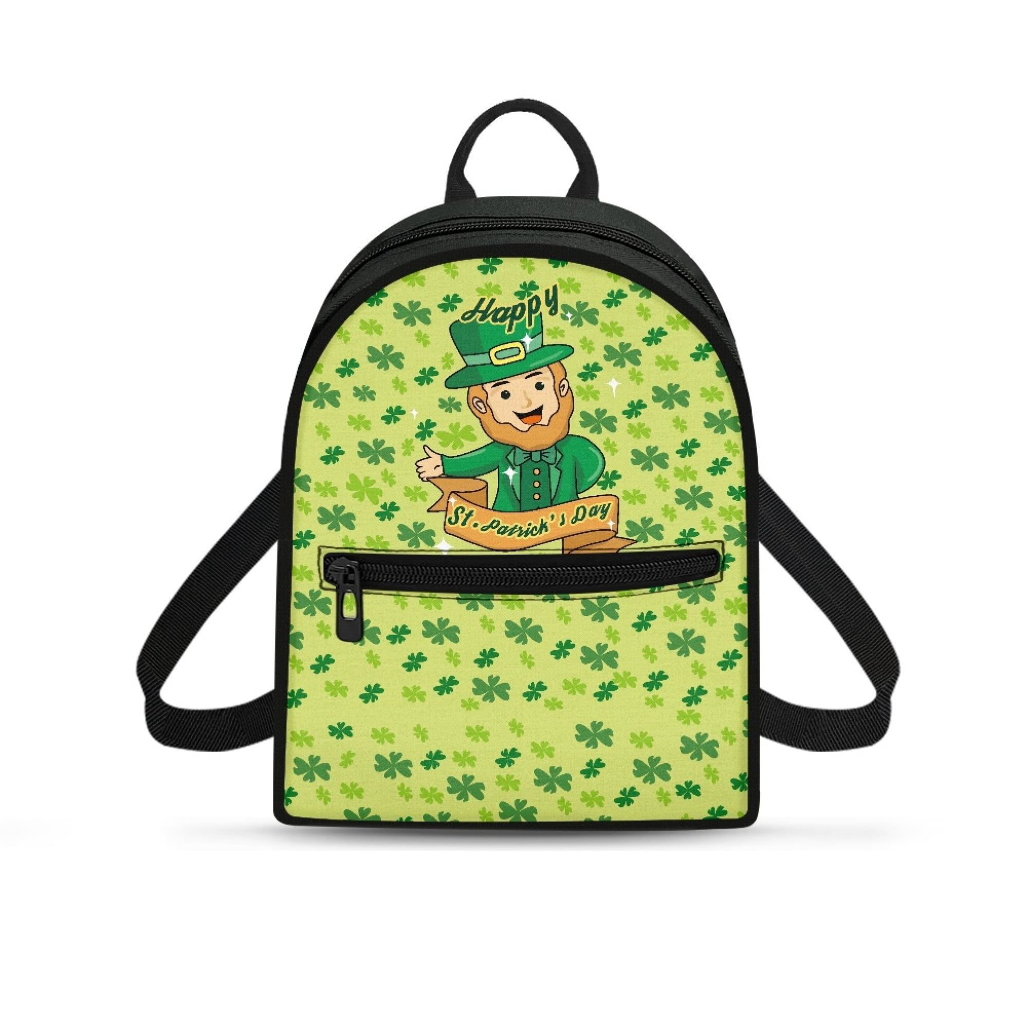Eheartsgir St. Patrick s Mini Backpack with Leprechaun Clover Pattern Lightweight Polyester Shoulder Bag for Ladies Travel and Hiking