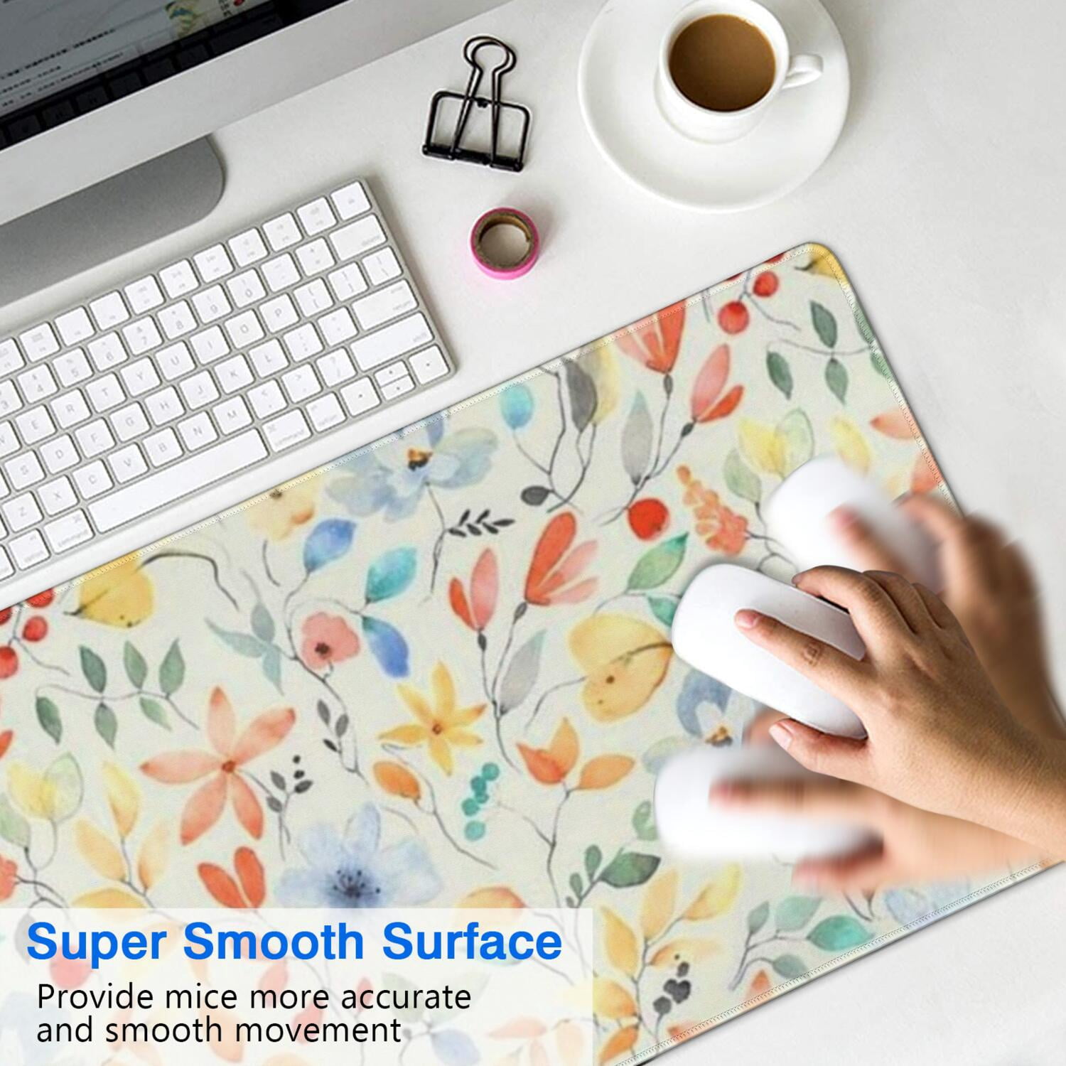 Long Mouse Pads for Desk,Pioneer Flower Floral Print Pattern Desk Mats on Top Of Desks, Desk Mouse Pad Extra Large with 3mm Non-Slip Base and Stitched Edge for Gaming,Office,Work,Home 31.5"x15.7"