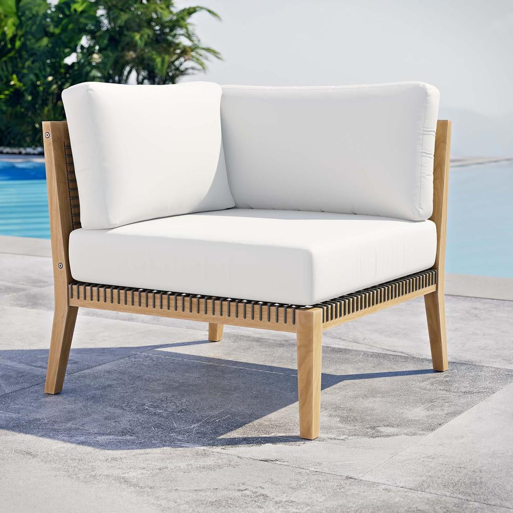 Modway Clearwater Teak Wood and Fabric Outdoor Corner Chair in Gray/White