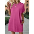 thumbnail image 4 of MORTTIC Women's Short Sleeve Crew Neck Textured Mini T-Shirt Dress with Pockets, Casual Solid Color Elegant Workwear Dress, XL, 4 of 5