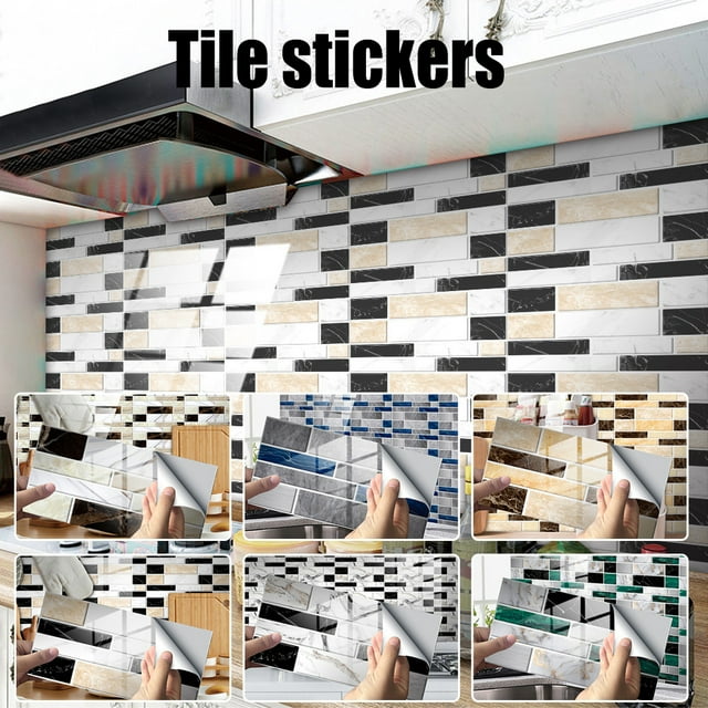 CAROOTU 3D Tile Backsplash Stickers Waterproof Self-Adhesive Peel Creative Home Beautification Designed for