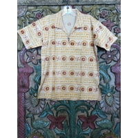 Mogul Womens Cotton Tunic Om Print Short Sleeves Summer Fashion Comfy Ethnic Indian Blouse Top Shirt