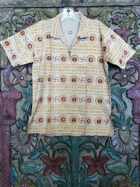 Mogul Womens Cotton Tunic Om Print Short Sleeves Summer Fashion Comfy Ethnic Indian Blouse Top Shirt