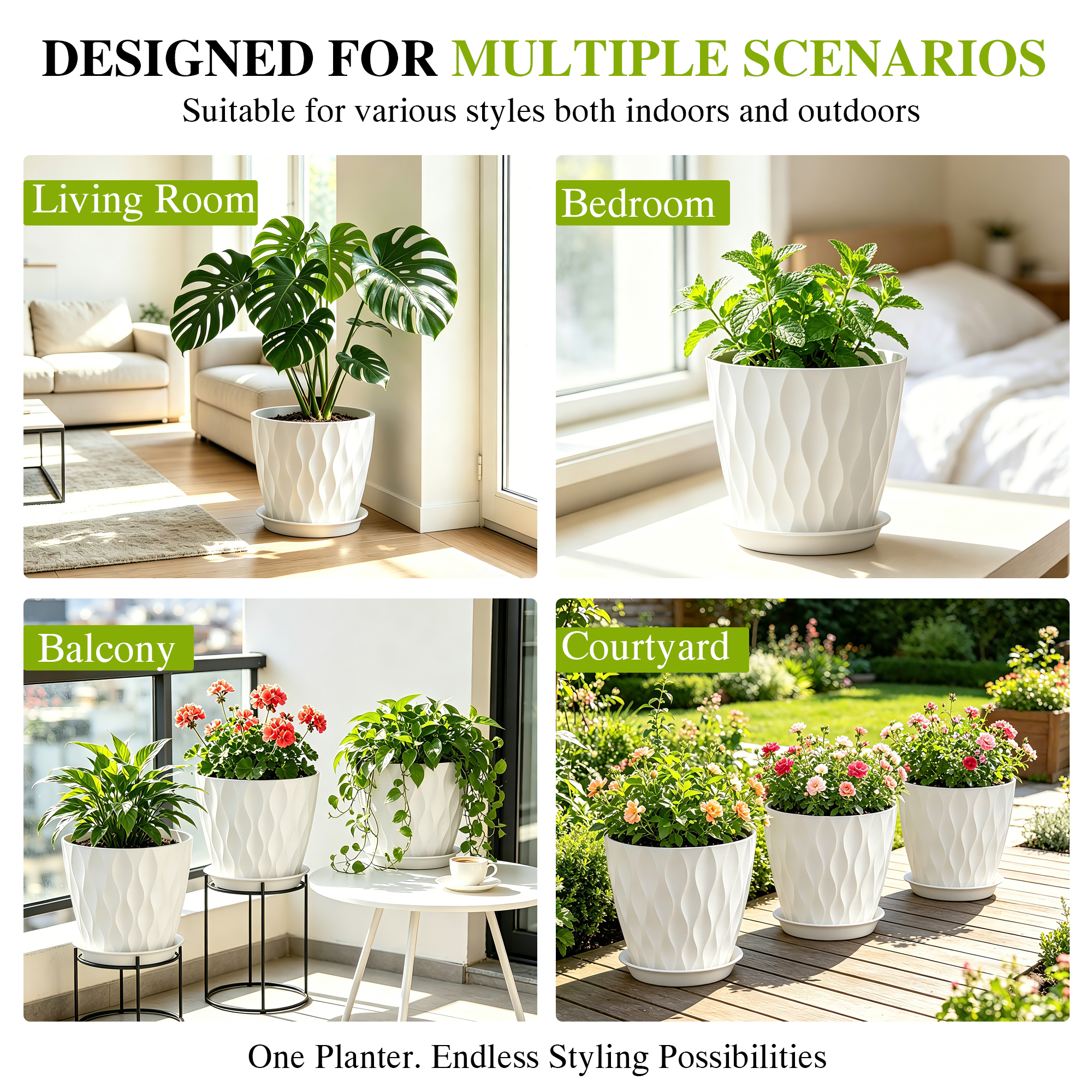 UOUZ 8-Inch White Plant Pots with Saucers, 5-Pack photo 6