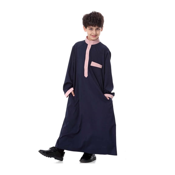 Toddler Muslim Thobe Long Sleeve Button Blue Thobe Ramadan Clothes 3-4 Years Boys Clothes