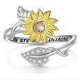 thumbnail image 1 of Bague en Argent Sterling Tu Es Mon Soleil Tournesol Cz Cœur Réglable, 1 of 5