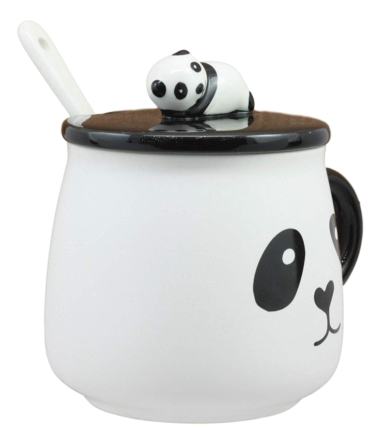 China Giant Panda Bear Ceramic Coffee Tea Mug Drink Cup With Spoon And Lid  14oz