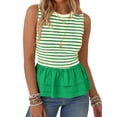 thumbnail image 3 of Summer Stripe Print Women Sleeveless Patchwork Slim Tank Tops Ruffle Vest, 3 of 6