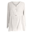 thumbnail image 4 of Kelon Women's Long Sleeve Button Down Shirt Cotton Linen Blend Crew Neck Casual Basic Tops Spring Summer, 4 of 4