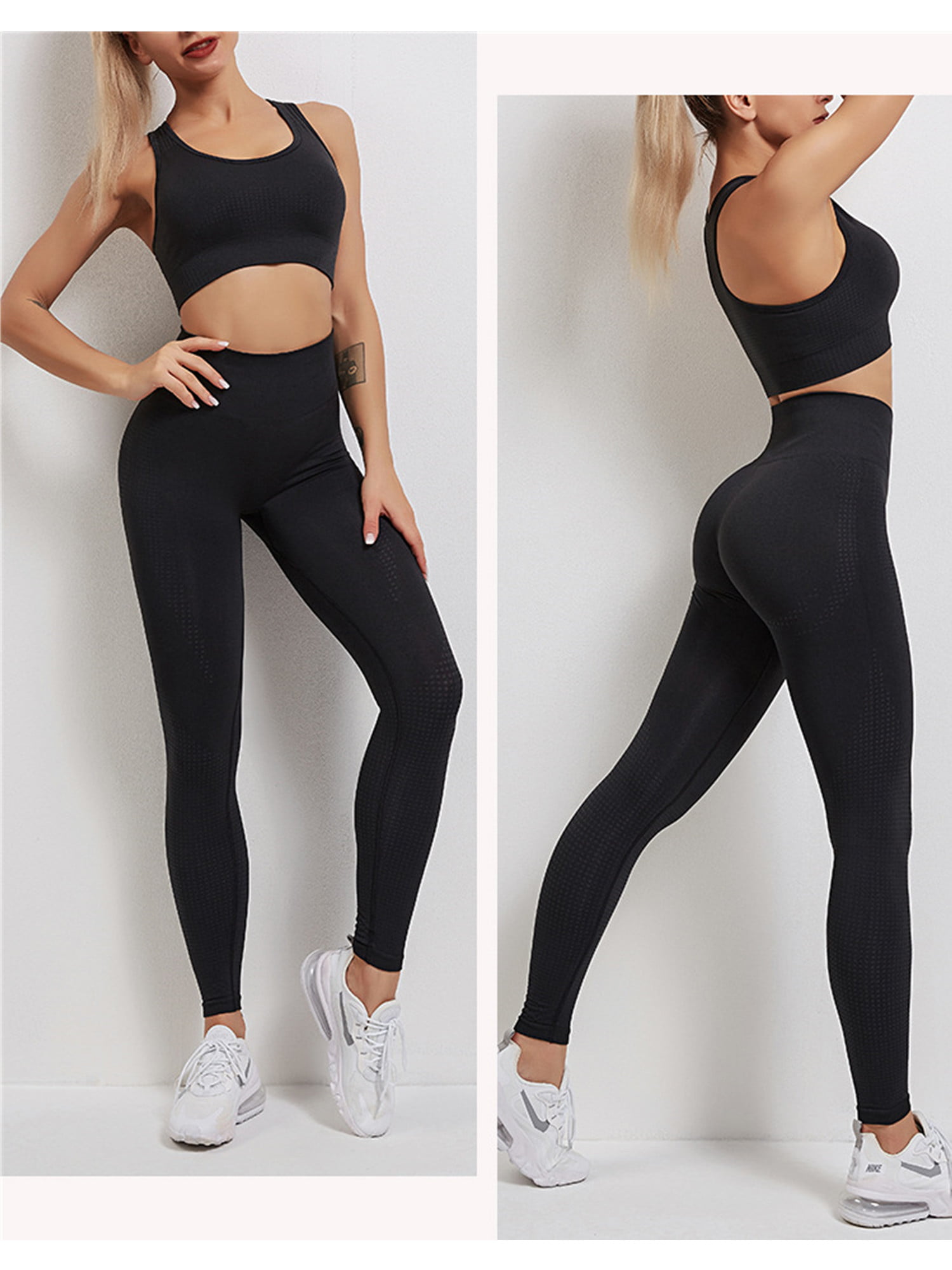 Womens Anti-Cellulite Yoga Set Crop Top Capri Leggings Hot Pants Sports Gym Suit 