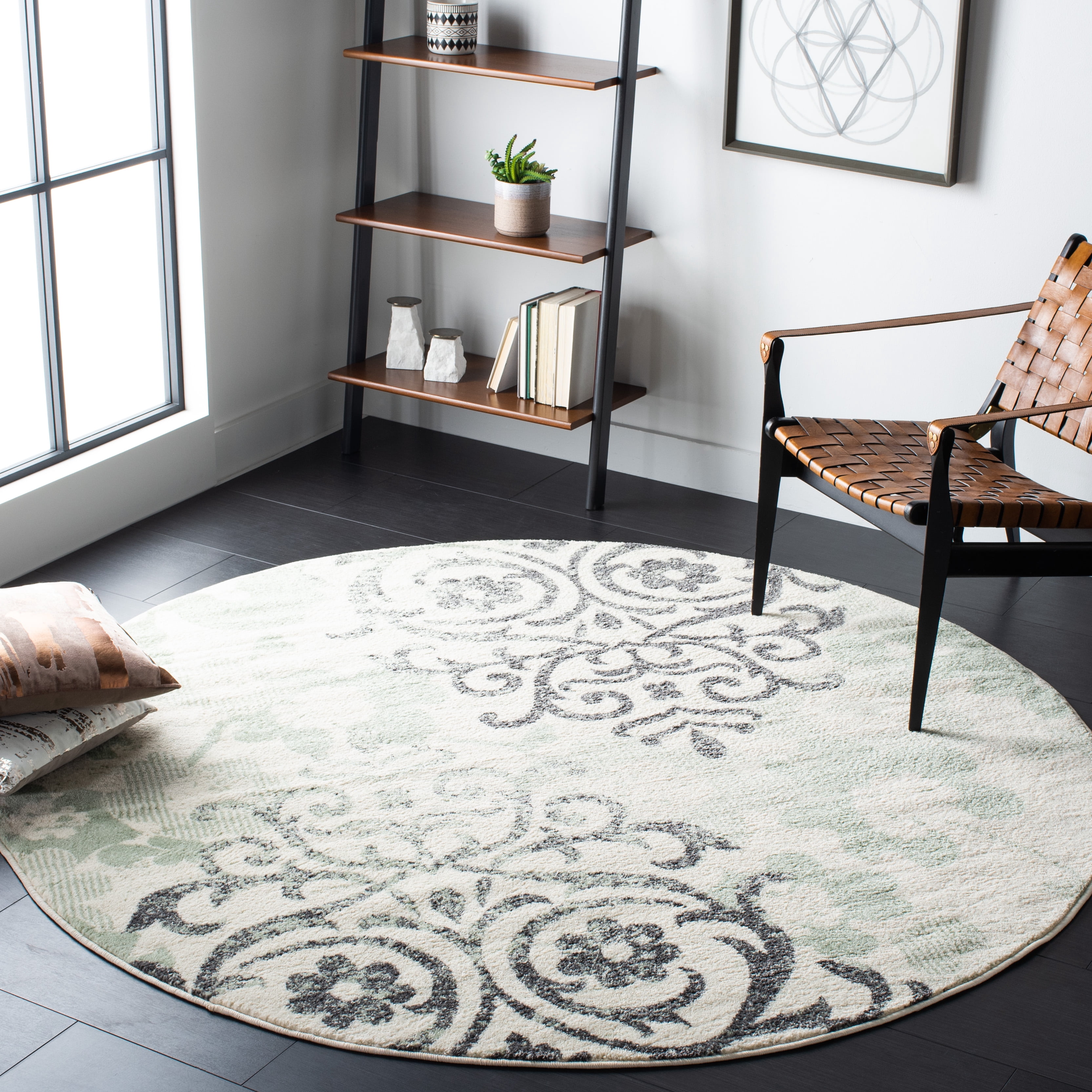 SAFAVIEH Adirondack Hortense Floral Area Rug, Ivory/Green, 8' x 8' Round