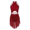 thumbnail image 3 of Linjinx Sparkly Rhinestone Leotard Lyrical Dance Dress for Womens Cutout Strappy Backless Dance Dress Burgundy S, 3 of 7
