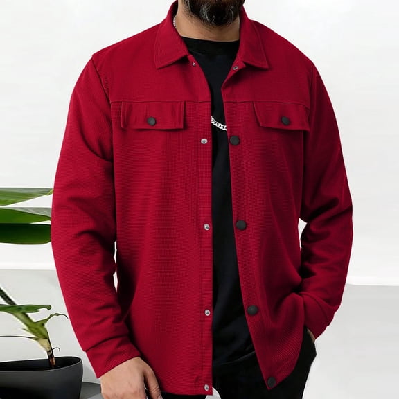 DPTALR Men's Retro Lapel Button Jacket Solid Color Breathable Casual Style,Wine, M