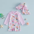 thumbnail image 2 of LRen Toddler Baby Girl Rash Guard Swimsuit Set One Piece Long Sleeve Zip Up Bathing Suit with Sun Protection Hat 2Pcs Suit for 0-3 Months, 2 of 8