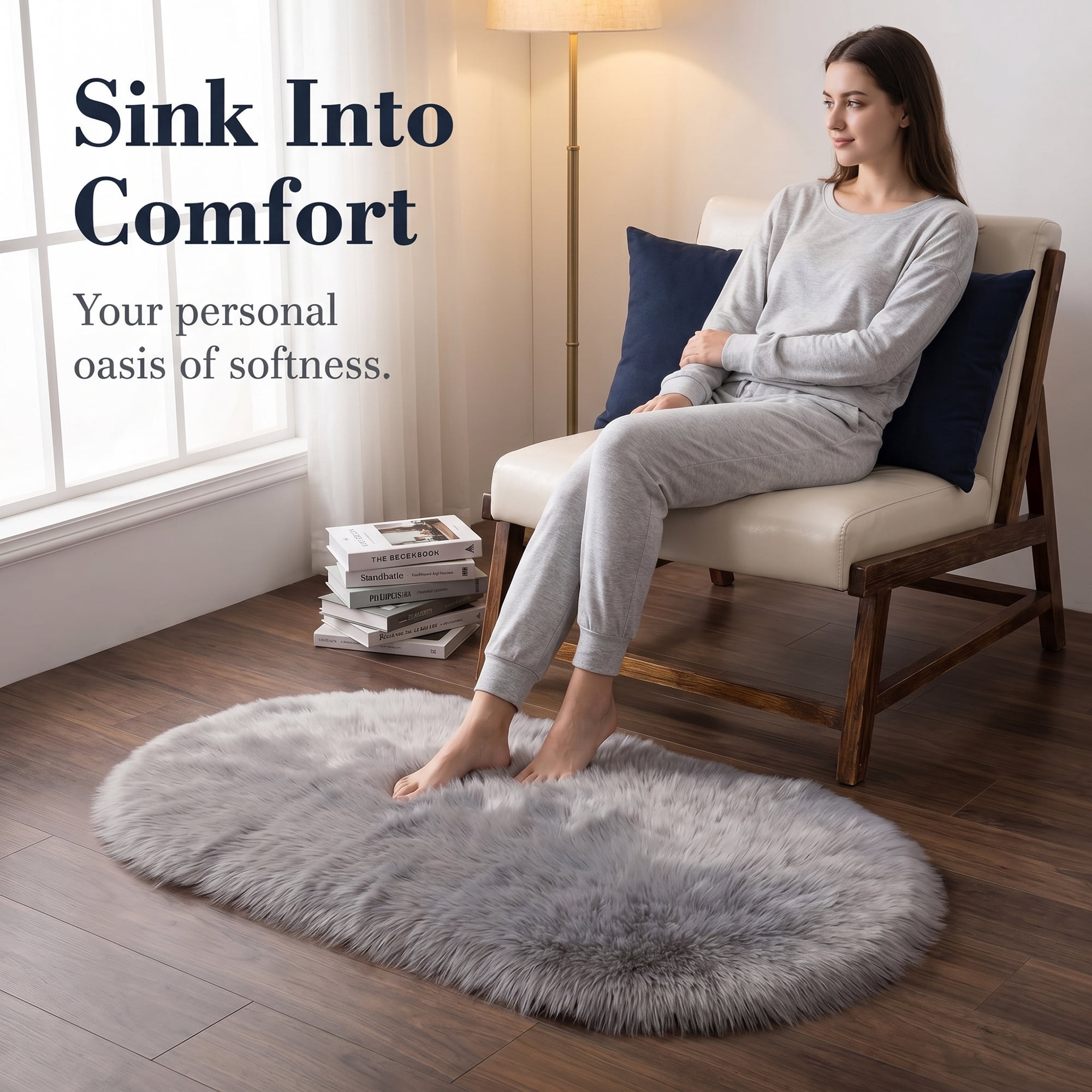 Unique Bargains Shaggy Area Rug Ultra Fluffy Non-Slip Fuzzy Carpet 24" x 16" Light Gray