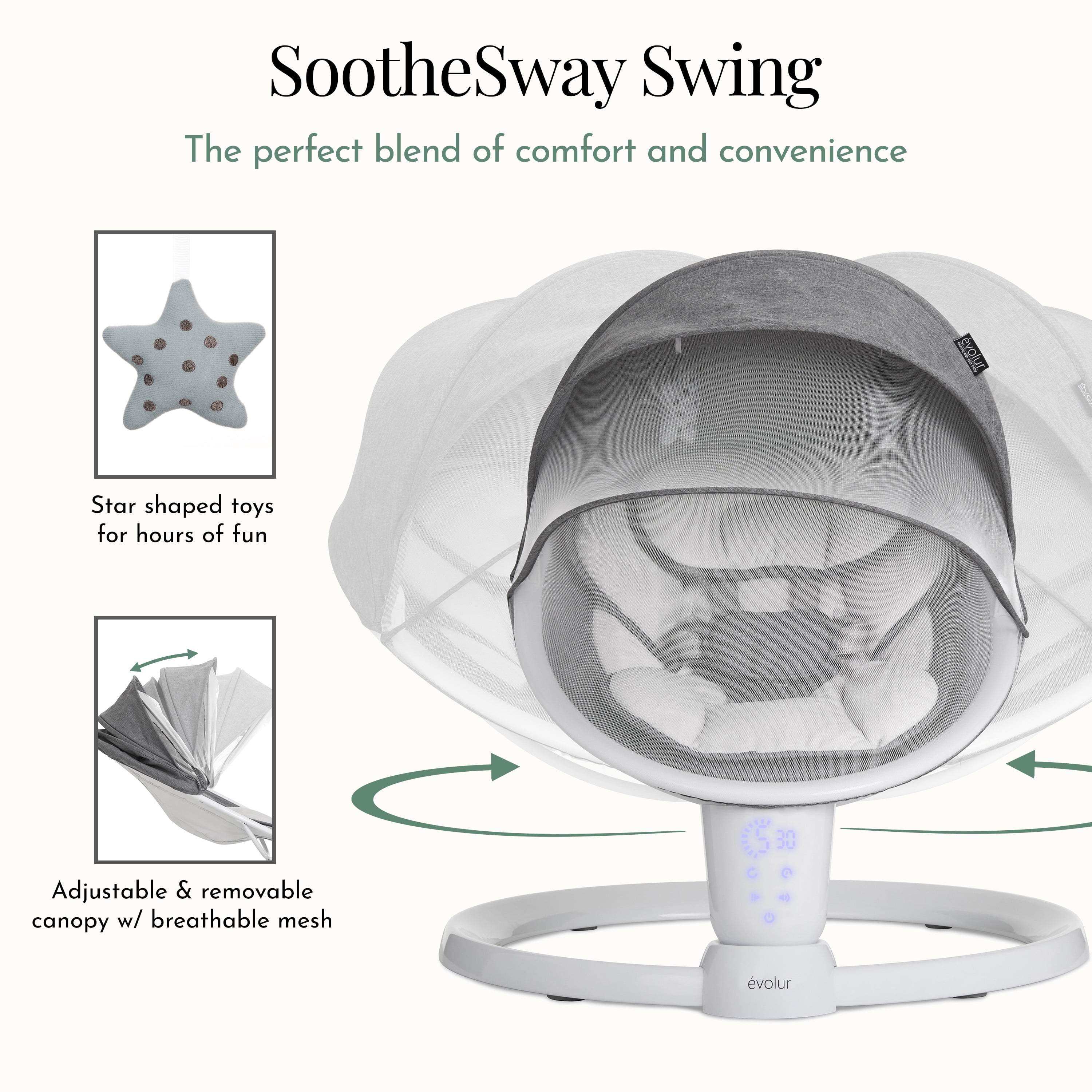 SootheSway Swing by Evolur, White