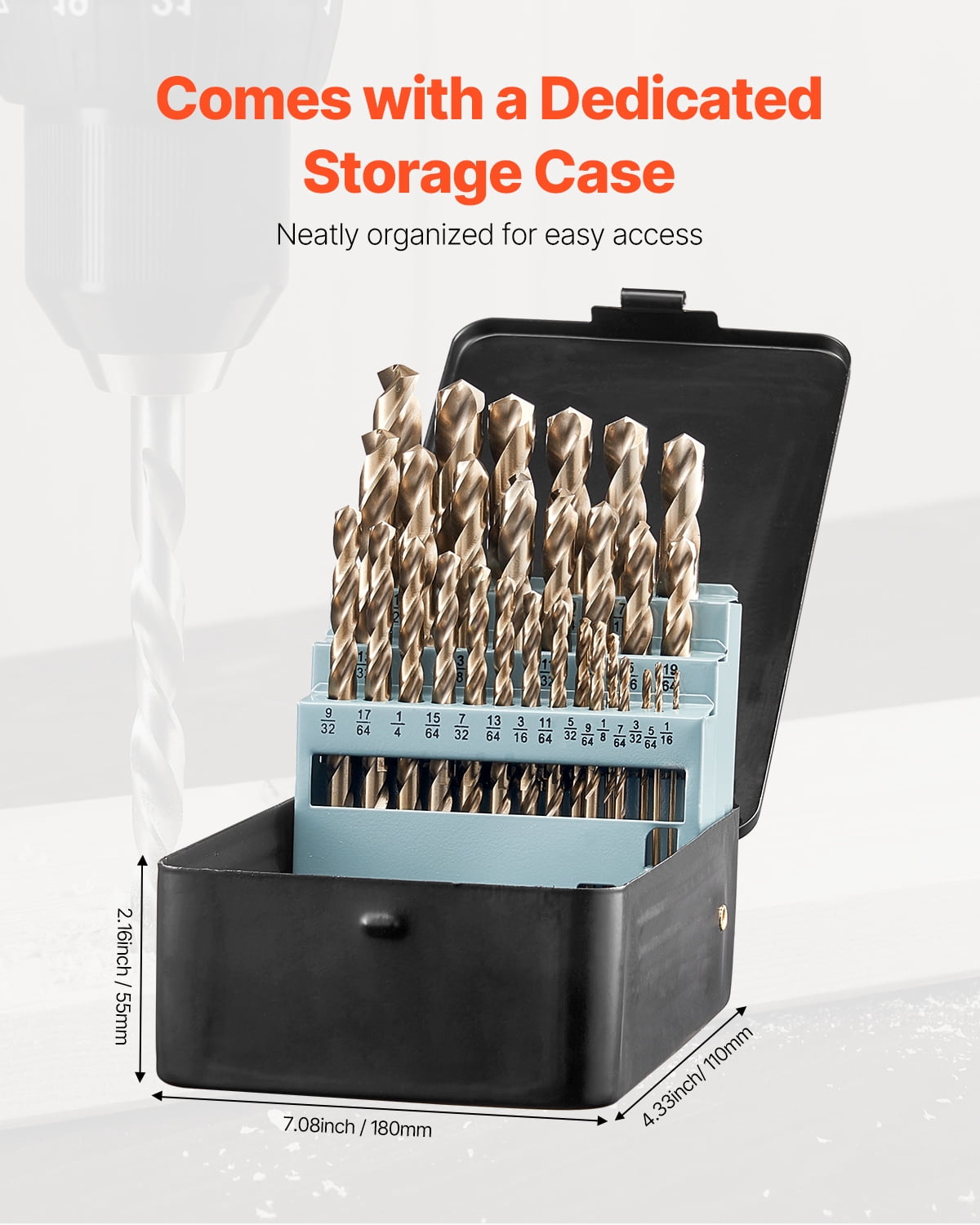VEVOR Cobalt Drill Bit Set, 29 Pcs, M35 High Speed Steel Cobalt Drill Bits with Storage Case, for Drilling Metal, Stainless Steel, Aluminum Alloy, Wood, Plastic, for Professional Work and Home DIY