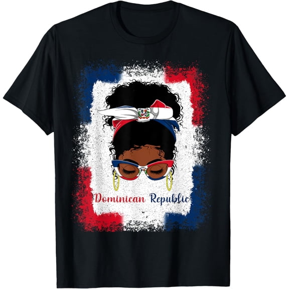 Messy Bun Dominican Republic Flag Womens Woman Girl T-Shirt