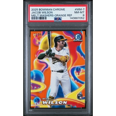 Graded 2025 Bowman Chrome Melt Mashers Jacob Wilson MM-7 Orange Ref /25 PSA 8 Baseball Card