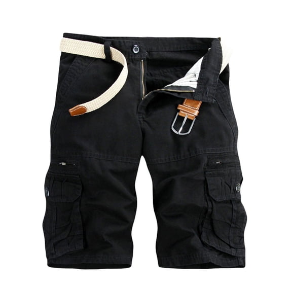 Homenesgenics Men's Shorts Cargo Solid Color Outdoor Sports Workwear Pants Black 29