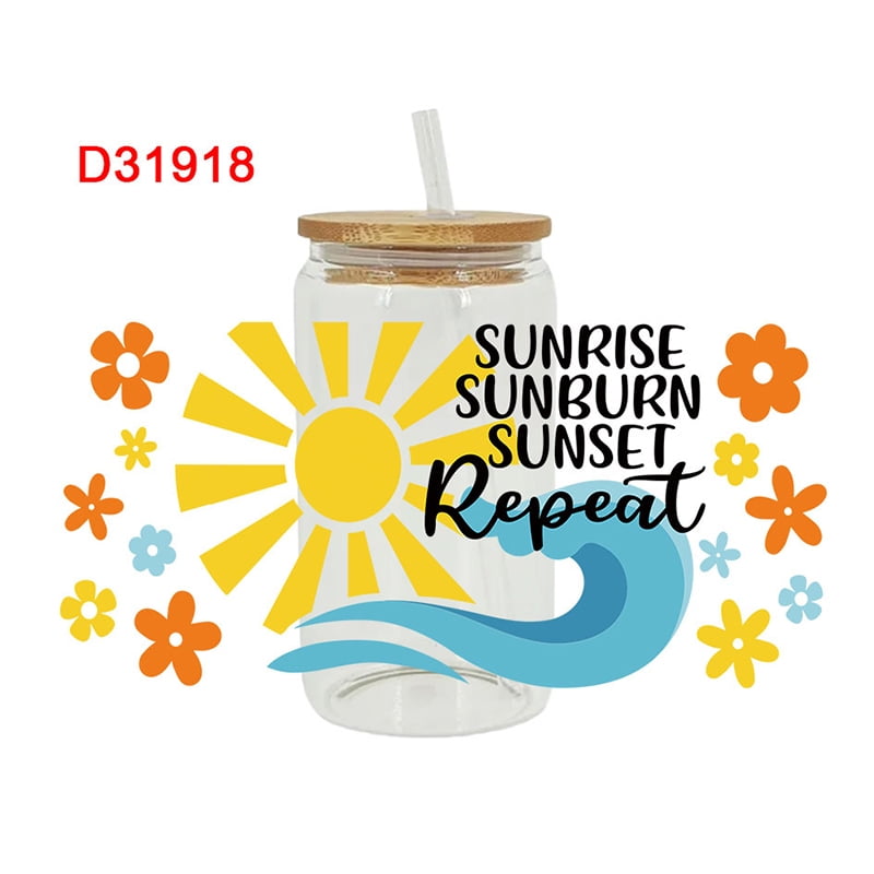 UV DTF Transfer Sticker Summer For The 16oz Libbey Glasses Wraps Bottles Cup Can DIY Waterproof Custom Decals D18004