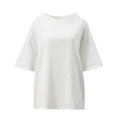 thumbnail image 3 of CEHVOM Hauts pour Femmes Brodés Col Rond Coton Lin Grandes Manches Trois Quarts Hauts, 3 of 5