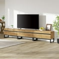 thumbnail image 2 of Wampat 106.3" Modern TV Stand for TVs up to 110 inch, Wood Entertainment Center TV Console with Storage Cabinets & Metal Base, Media Console Table for Living Room, Oak, 2 of 9