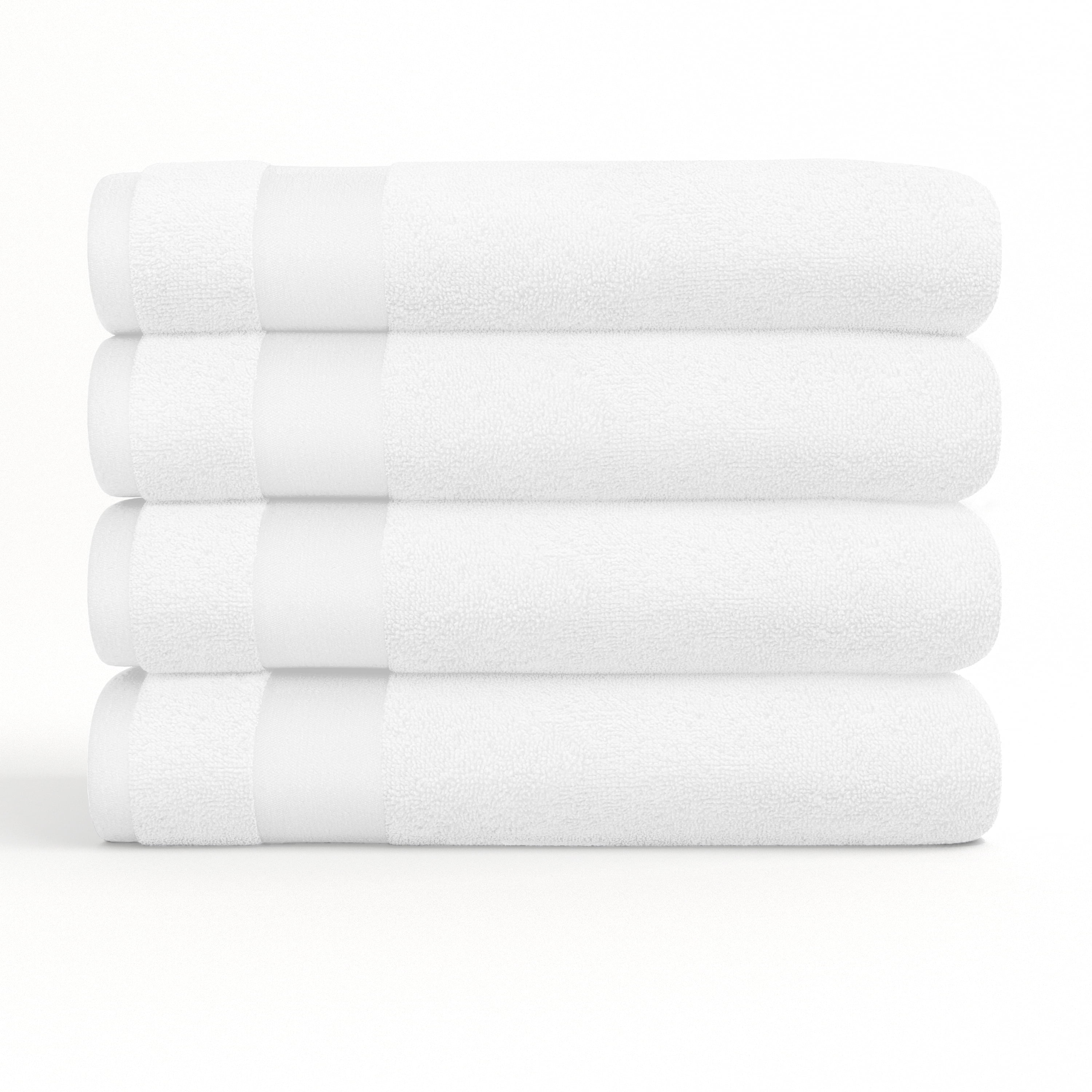 Noble Linens 4 Piece Farmhouse Cotton Bath Towel Set, White