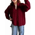thumbnail image 2 of Chandail à Demi-Col Roulé à Manches Longues pour Femme avec Fermeture Éclair, Automne et Hiver, Tricot Côtelé Décontracté, Rouge Vin, P, 2 of 7