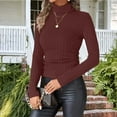 thumbnail image 2 of YOIAVAIOY Women's Mock Neck T Shirt Long Sleeve Textured Turtleneck Tops Knit Ribbed Shirts Soft Thermal Casual Undershirts Wine XXL, 2 of 10