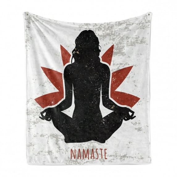 Yoga Soft Flannel Fleece Throw Blanket, Grunge Display Woman in Lotus Pose the Flower Backdrop Rejuvenation Namaste, Cozy Plush for Indoor and Outdoor Use, 60" x 80", Orange Black White, by Ambesonne