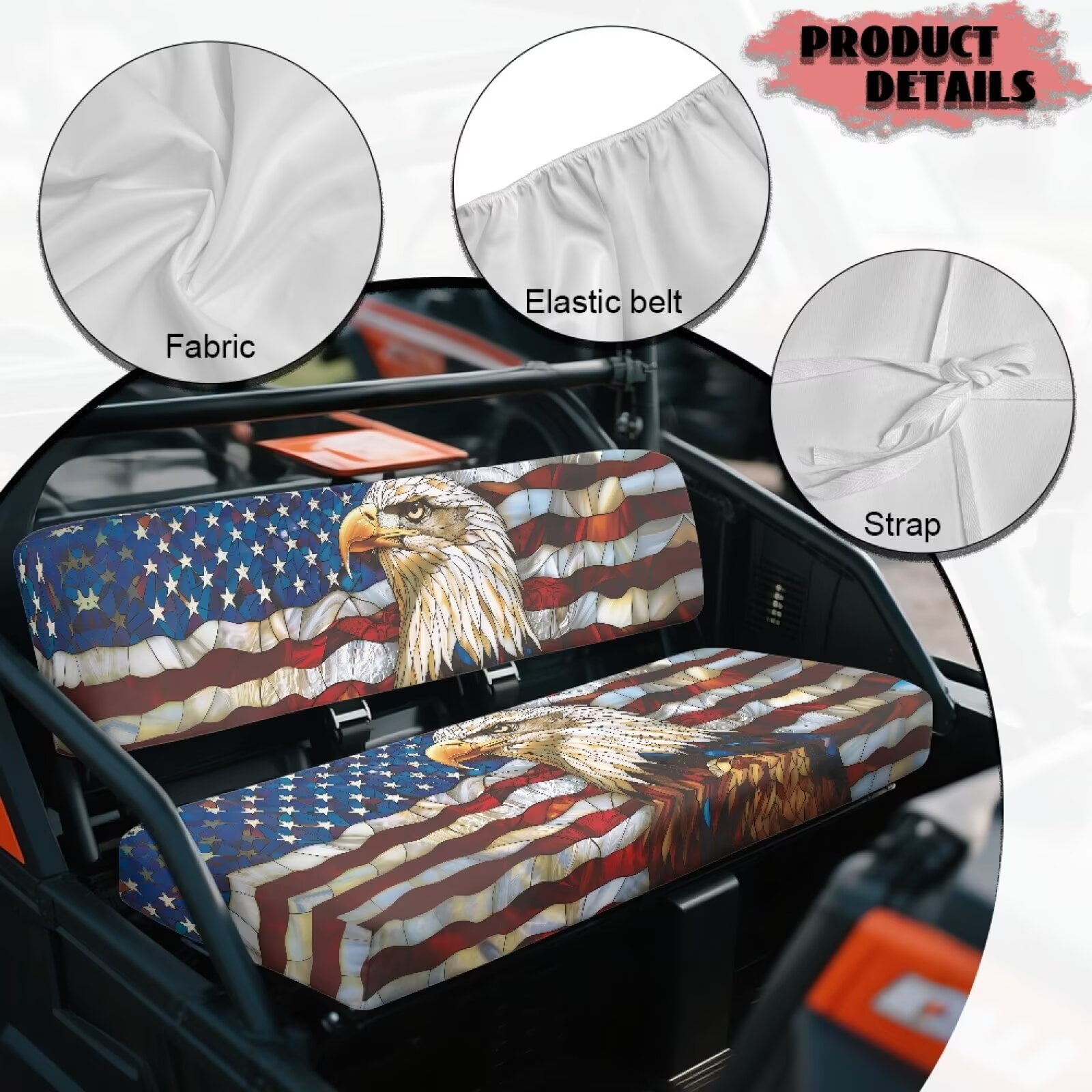 Binienty American Flag Bald Eagle UTV Replacement Seat Covers for Kawasaki Mule 3010 3020 4000 4010, Easy to Install Universal UTV Bench Seat Cover Material for Mule Seats Accessory Parts