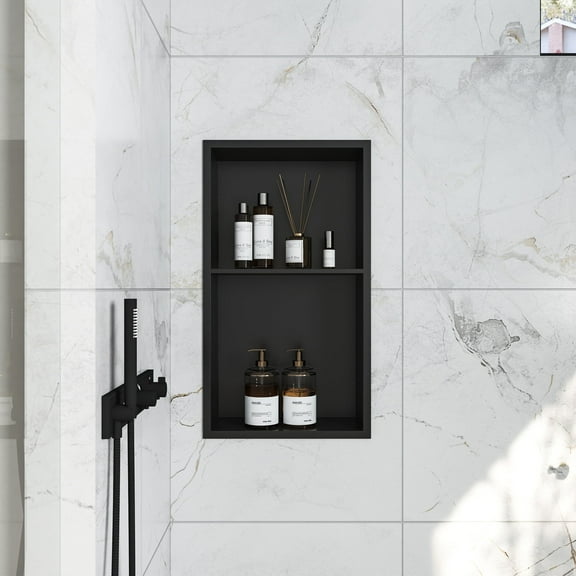 DV-1SN0113 14"W × 25"H Stainless Steel Wall Niche Double Shelf Rectangular Recessed Shower Niche DeerValley