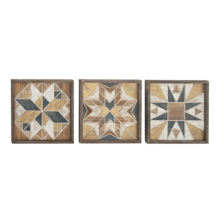 Wooden Wall Decmode Farmhouse 15 Inch Square Framed Geometrical Patterns Wooden Wall Decor, Brown - Set of 3 ()